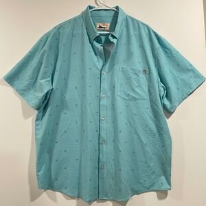 Huk Fishing Mens 2XL Aqua Blue Short Sleeve Button Down Performance Shirt